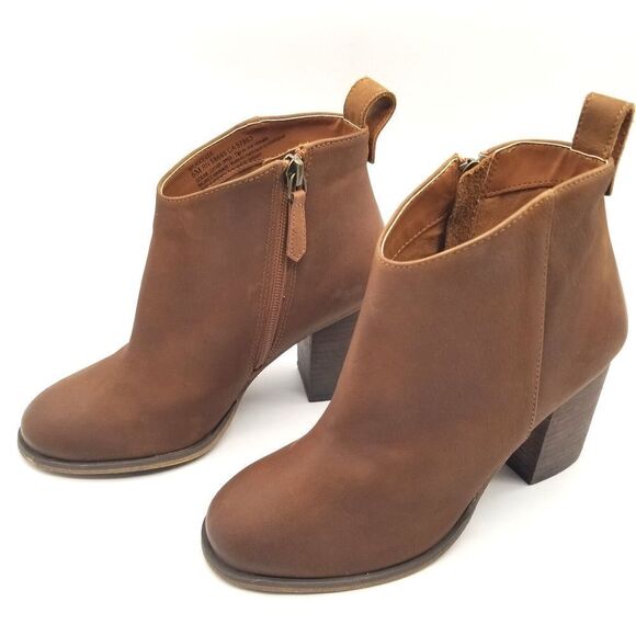 BP. Women Lance Heeled Ankle Booties Size 6 Brown Leather Side Zip - Picture 1 of 7